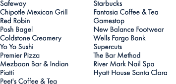 Safeway Chipotle Mexican Grill Red Robin Posh Bagel Coldstone Creamery Yo Yo Sushi Premier Pizza Mezbaan Bar & Indian...